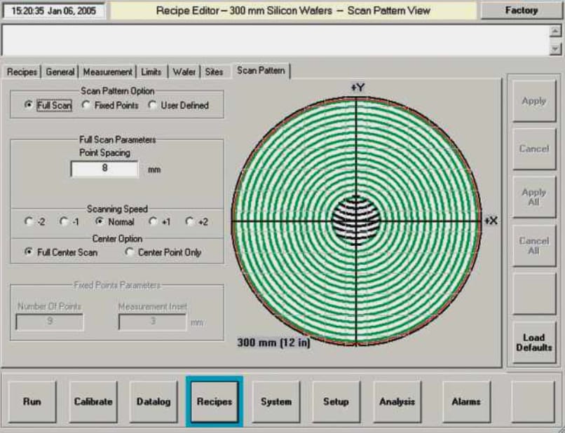 硅晶片测量的软件扫描模式的视图
